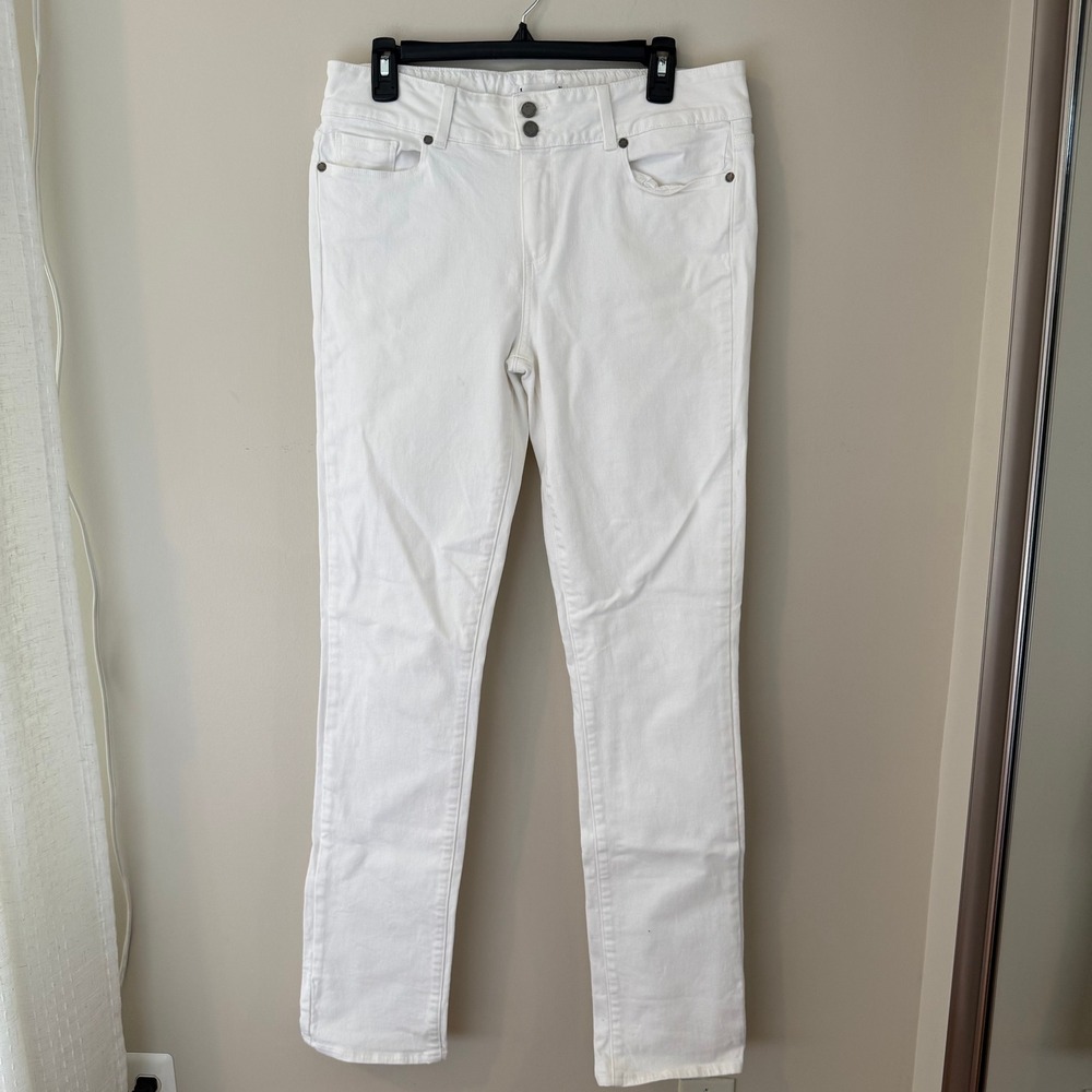 Paige Hidden Hills Straight Leg Jeans White Stretch Denim Size 32